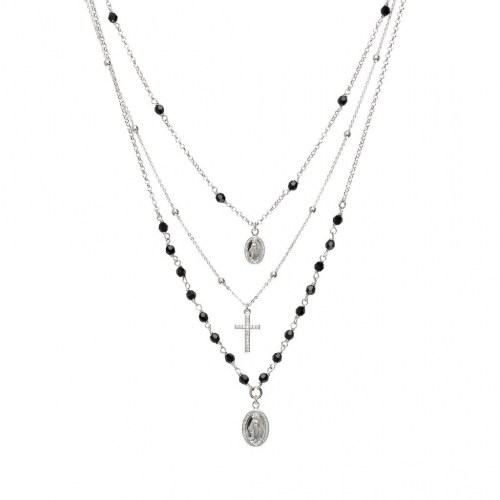 Collana Multifilo Con Medagliette Sacre, Swarovski jet e Zirconi Boccadamo XGR309